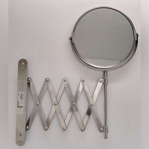 Wall-Mount Extendable Round Mirror in Brushed Silver